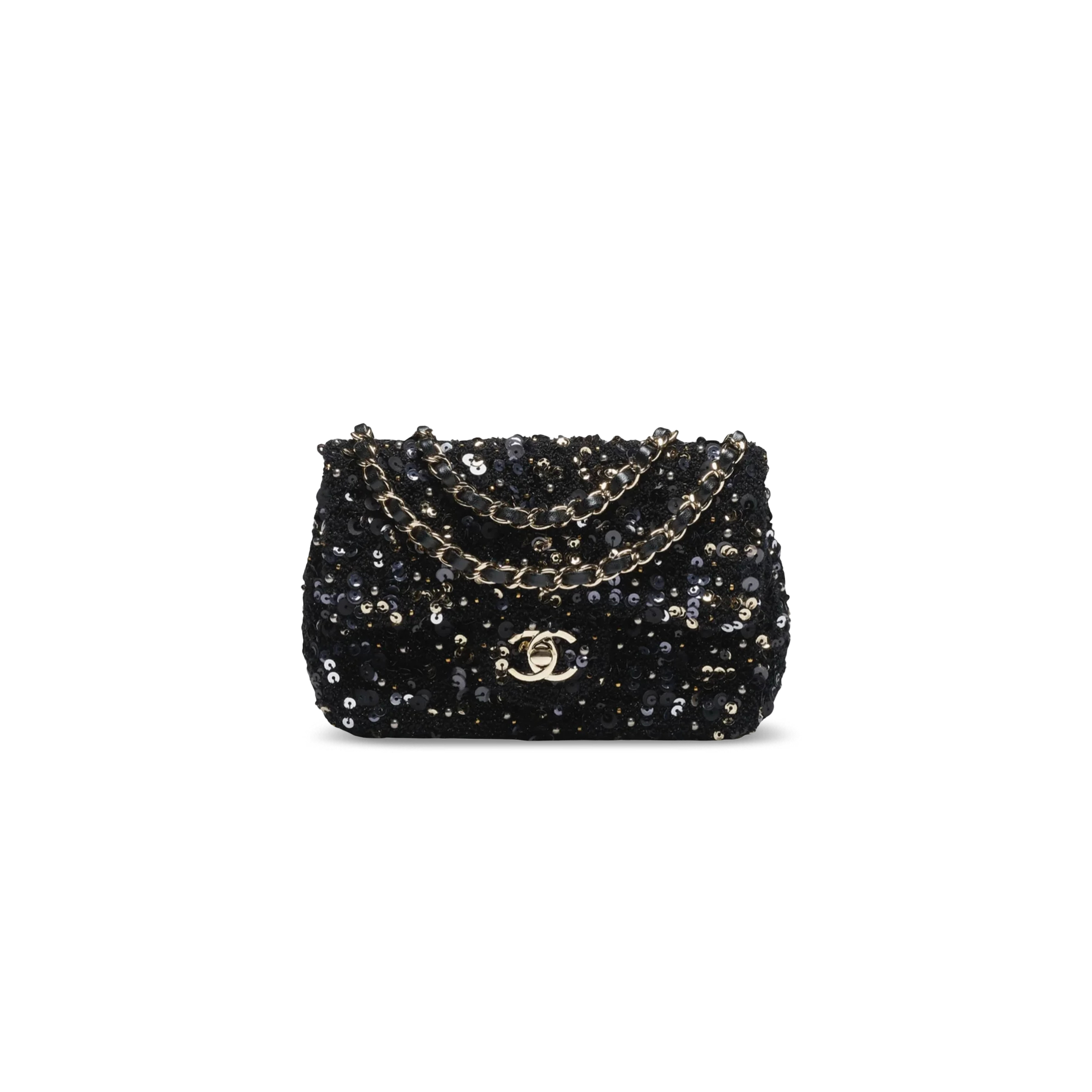 Ch**el mini classic flap bag tweed sequins as5957 (20*13*7cm)